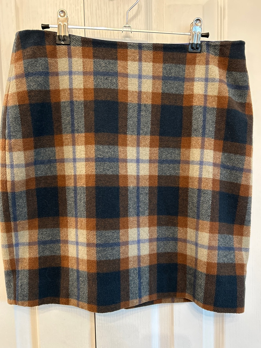 Mexx Metropolitan Wool Blend Plaid Mini Skirt Brown Navy Cream 8